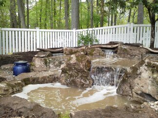 pondless waterfall creation, outdoor living, ponds water features, Pondless Pooling area