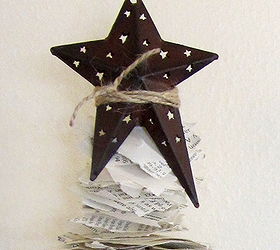 book page christmas tree, christmas decorations, crafts, seasonal holiday decor, When finished I cut the sharp point off of the top of my twig and tied a metal star to the top with jute