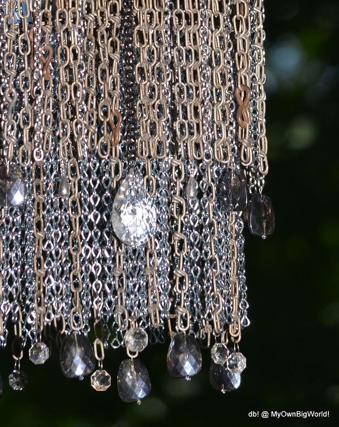 the chaindelier, lighting, repurposing upcycling, And speaking of Shine I added vintage chandelier crystals and beads for some extra bling