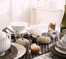 fall entertaining decor table setting for fall, home decor, seasonal holiday decor, A folded piece of polka dot fabric is used as a table runner