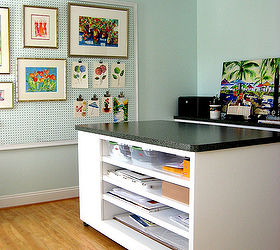 home office art studio design, craft rooms, home decor, home office, Custom Built Island with casters