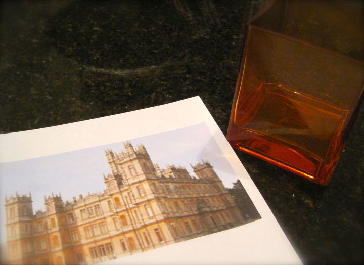 downton abbey viewing party decor, home decor, simple supplies a printout image and repurposed glass vase