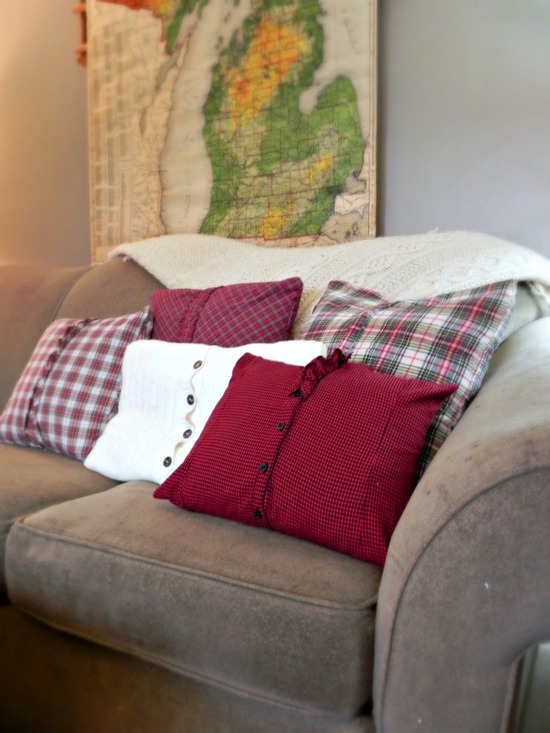 mad for plaid home tour myfavoritethings, crafts, decoupage, living room ideas, seasonal holiday decor, wreaths, I sewed simple covers for our throw pillows from thrifted plaid shirts