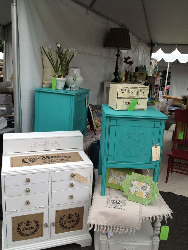 two antique record cabinets, painted furniture, rustic furniture, Here is the booth at the show