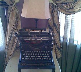repurposed samsonite suitcase to footstool, painted furniture, repurposing upcycling, Lamp I built with an old typewriter to spark imagination and trigger memories of days gone by as well as adding more reading light