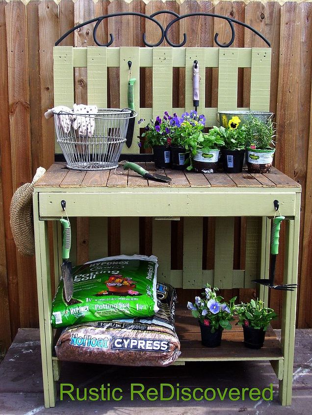 pallet potting table, gardening, pallet projects, Completed table with shelf for storage