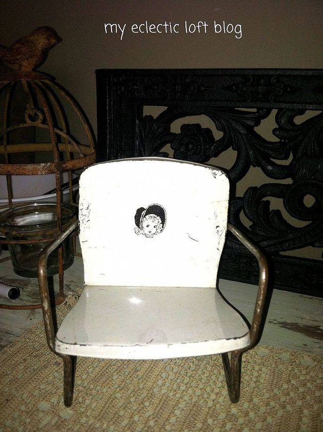 adding vintage decor to my home, home decor, repurposing upcycling, shabby chic, Toy tin chair My favorite little treasure of all that I have vintage myeclecticloftblog hometalk googleplus antique