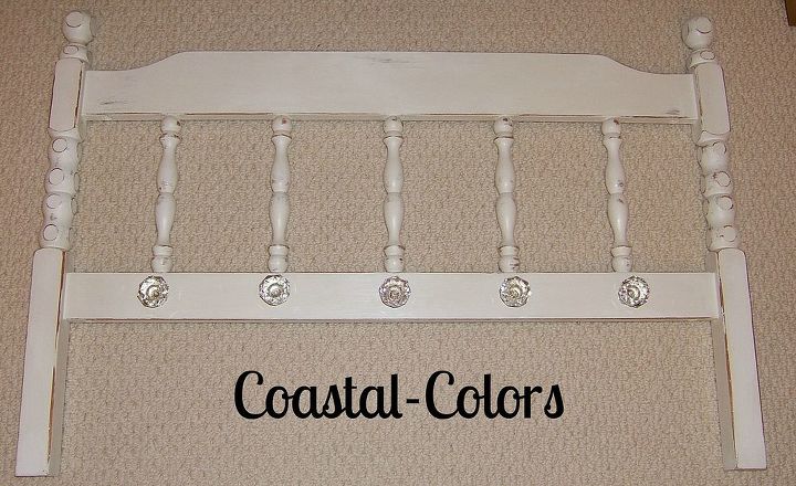 twin headboard re purpose, repurposing upcycling, I painted distressed waxed and added crystal knobs to the headboard