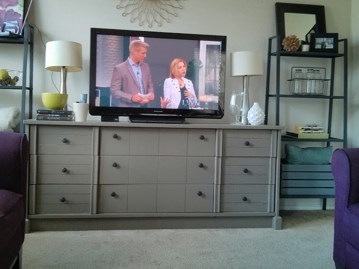 using a dresser as a tv console, painted furniture, repurposing upcycling, Dresser after painted with Pantone Timberwolf