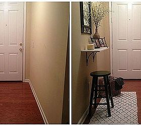 small and narrow entryway update, foyer, home decor, Here is the before and after of my entryway space Before it was cold and uninviting After it is now a warm and welcoming space