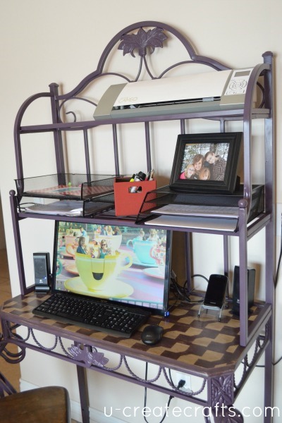 how to turn an old bakers rack into a desk