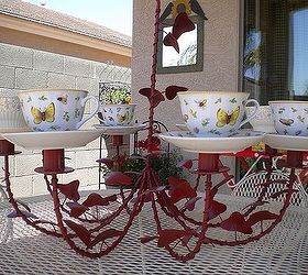 tea cup chandelier, crafts, outdoor living, repurposing upcycling, Alice and Wonderland Chandelier