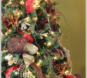 how to decorate a christmas tree with only ribbon and greenery, christmas decorations, crafts, seasonal holiday decor, For a little glamor I added some bronze ribbon to the mix