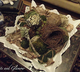 easy diy moss burlap and grapevine balls, crafts, Displayed in a pretty Pier1 tray