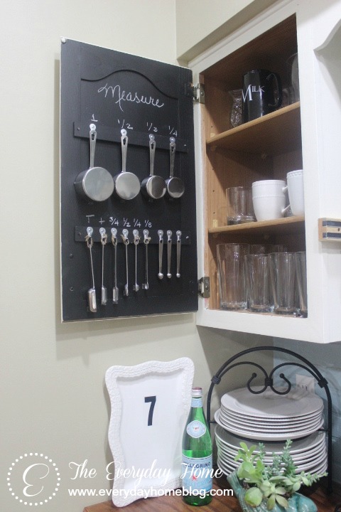 this trick will keep your measuring spoons organized for, chalk paint, chalkboard paint, kitchen cabinets, kitchen design, organizing