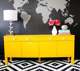 painted wall mural and dresser, painted furniture, The combination of the wall mural and the yellow dresser makes a huge statement