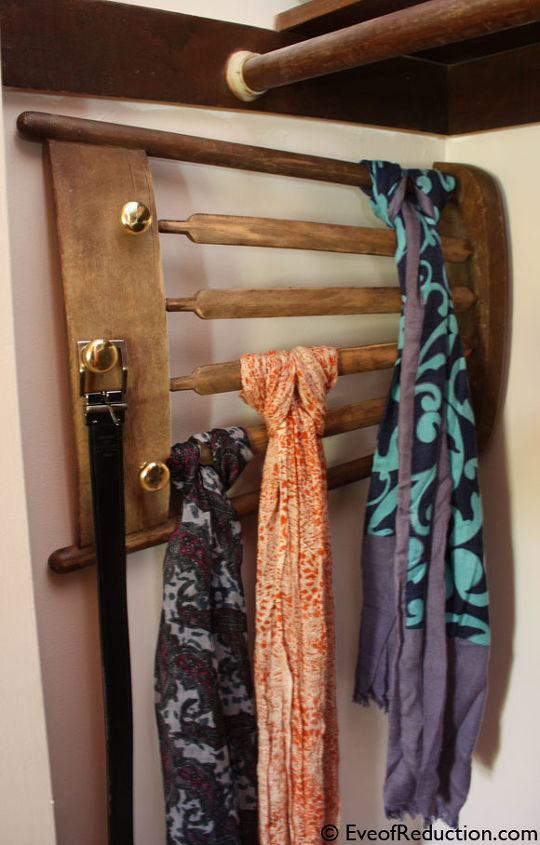 how to upcycle a chair into a scarf rack, repurposing upcycling, Chair back upcycled into a rack to hang scarves