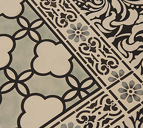 chalk paint stenciled floor cloth, flooring, painting, Our Large Eastern Lattice Moroccan Stencil is a great complement to the Classical Border Corner Stencil