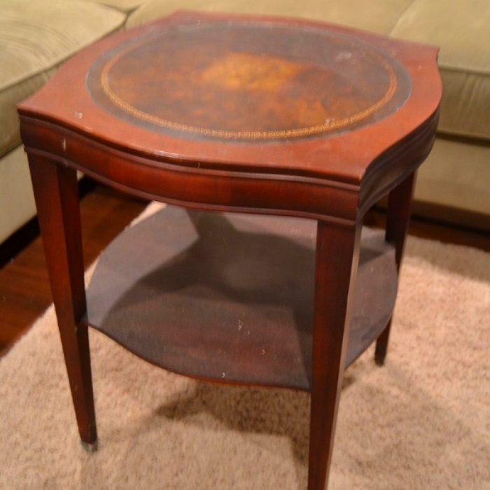 nautical inspired compass side table, chalk paint, painted furniture, Bought this leather top side table at an estate sale for 5 00