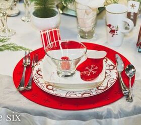 six tablescape themes with white dishes, christmas decorations, seasonal holiday decor