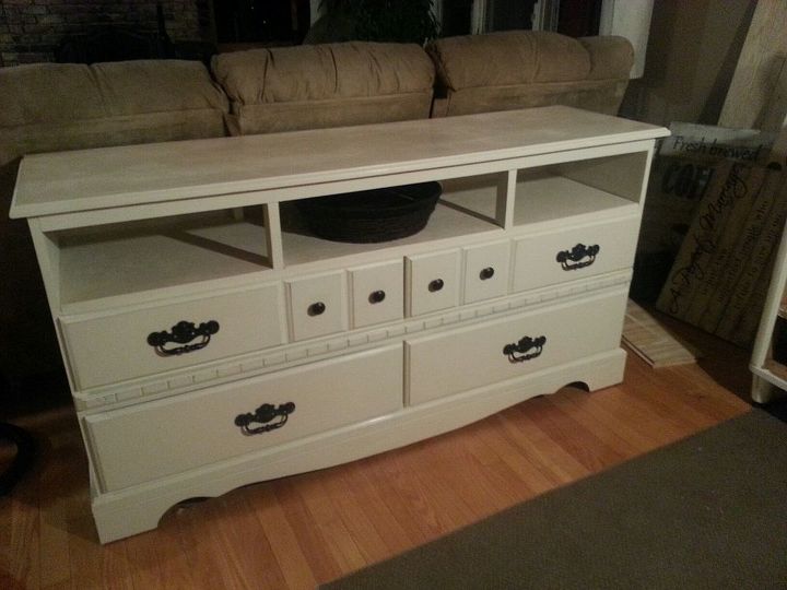 dresser turned entertainment center, painted furniture, repurposing upcycling