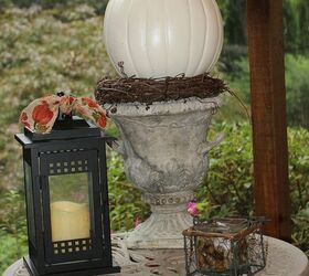 fall on the screened porch, decks, porches, seasonal holiday decor, A few Fall decorations the candles in the lantern and basket are on timers and turn on in the evening