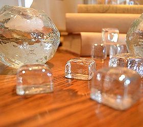icy winter vignette, crafts, seasonal holiday decor, Small glass cubes resemble blocks of ice