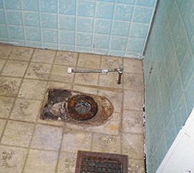 upstairs bathroom, bathroom ideas, home improvement, I guess the folks liked their toilet they took it with them lol Nasty plastic tile and linoleum ick