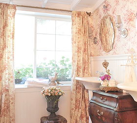 french cottage toile, bathroom ideas, home decor, New red floral toile panels