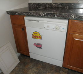 painting oak kitchen cabinets, cabinets, painting, old look with old dish washer