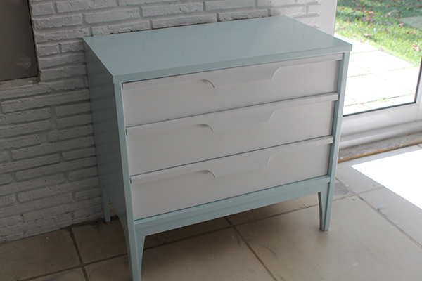 painted midcentury cabinet robin s egg blue and white, painted furniture, And after