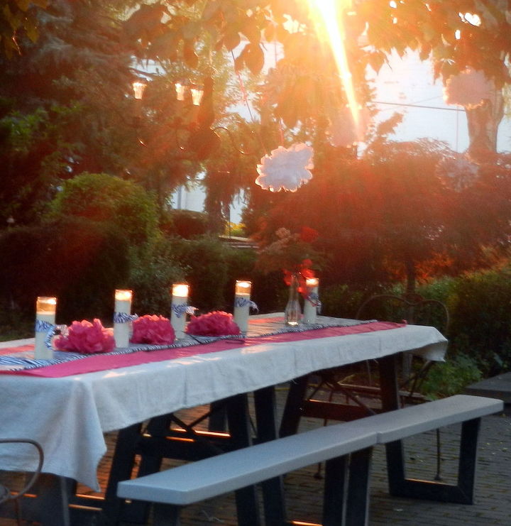 zebra and pink courtyard table scape for sweet 16 party, home decor, outdoor living
