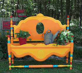 garden bench, gardening, painting, repurposing upcycling, This is the finished bench The colors remind me of a gypsy wagon I toiled over the colors for a year and finally was inspired by the color on a plastic tumbler I took it to the lumber yard and they matched the color