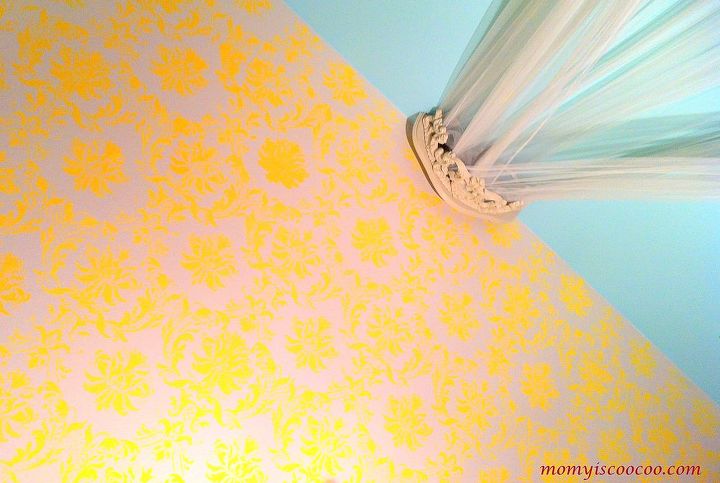 dancing damask on the ceiling how to stencil the ceiling, home decor, paint colors, painting, The view from Emmaline s bed