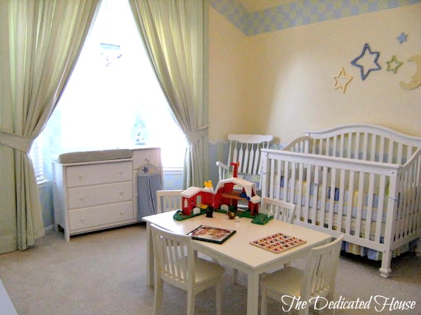 a fun nursery paint job, bedroom ideas, home decor, painting, Made curtains to fit the huge windows