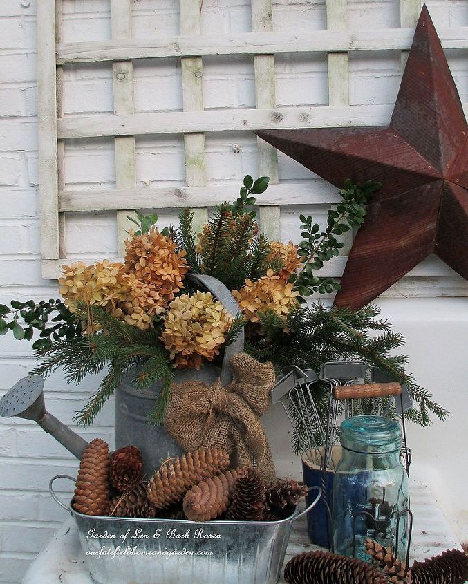 decorao de natal de inverno, Plantador de inverno Legumes frescos flores de hort nsia galvanizadas e secas