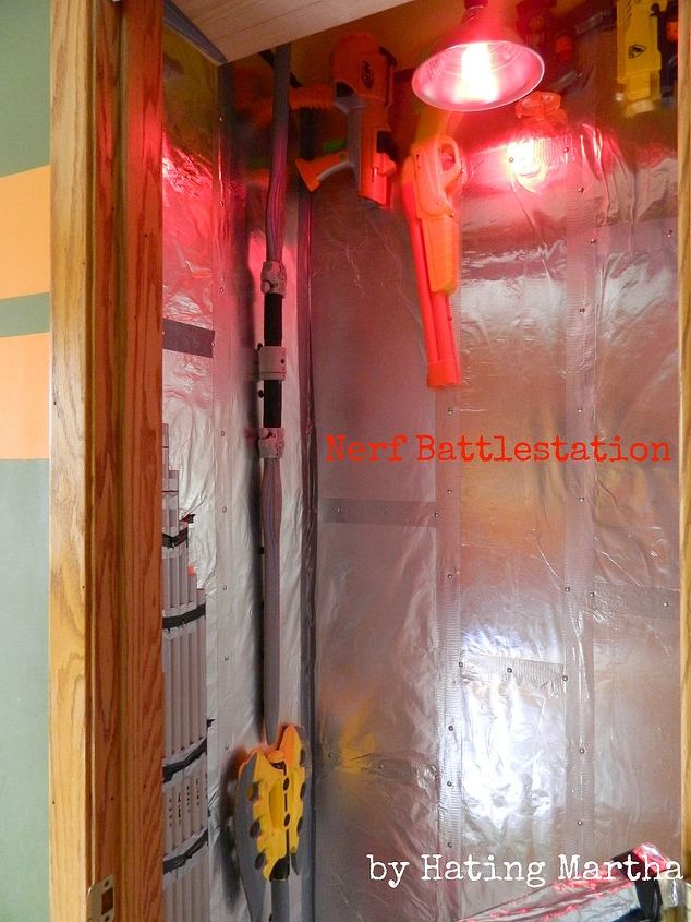 nerf battlestation, closet, repurposing upcycling, the walls are lined in aluminum foils simply put up with aluminum duct tape easy But it looks like a bunker