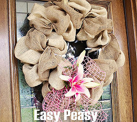 wreaths for every season, christmas decorations, crafts, doors, halloween decorations, seasonal holiday decor, wreaths, Burlap Bubble wreath for spring decorated with lilies and mesh ribbon