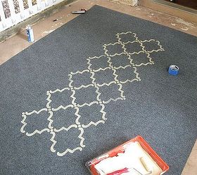 stenciled rug, flooring, home decor, outdoor living, painting, I used some paint I had on hand and a foam roller