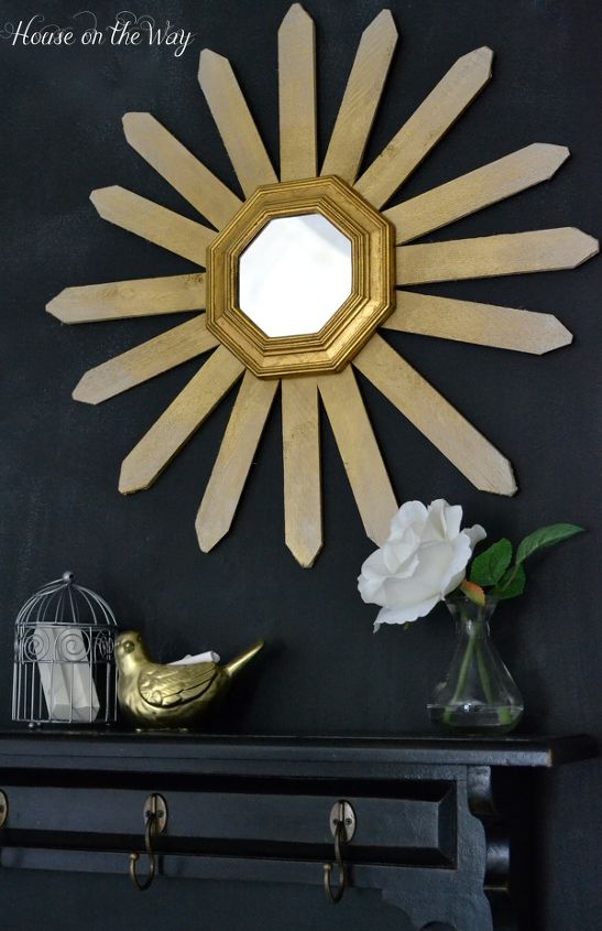 how to create a metallic ombre sunburst mirror, chalkboard paint, crafts, Metallic Ombre Sunburst Mirror hangs on my Chalkboard Wall