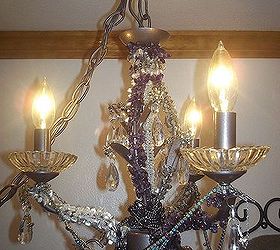 my updated upcycled jewelry chandilier, electrical, home decor, lighting, repurposing upcycling, All done with all the extra bling