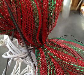 tomato cage christmas trees, christmas decorations, seasonal holiday decor, Leave long tails on the wire when you attach your lights to attach your decor mesh