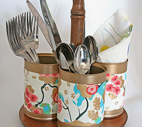 upcycled utensil caddy from a plant stand and tin cans, cleaning tips, crafts, repurposing upcycling