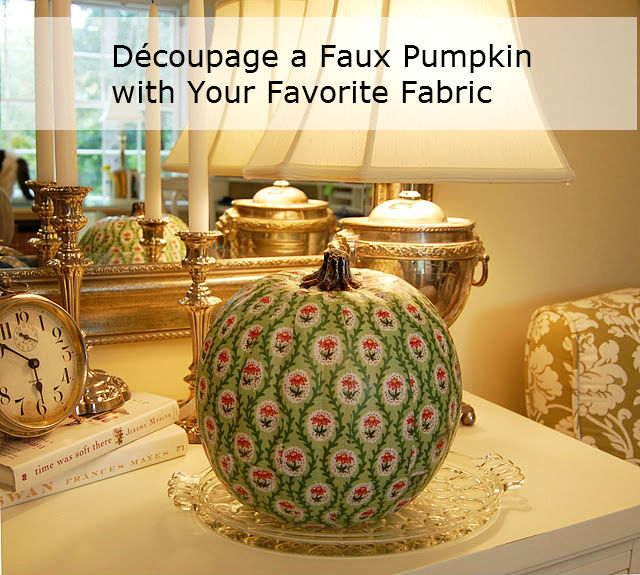 decoupage a pumpkin to coordinate with your decor or favorite fabric, crafts, decoupage, Tutorial for decoupaging a pumpkin to coordinate with your beautiful decor or fave fabric can be found here