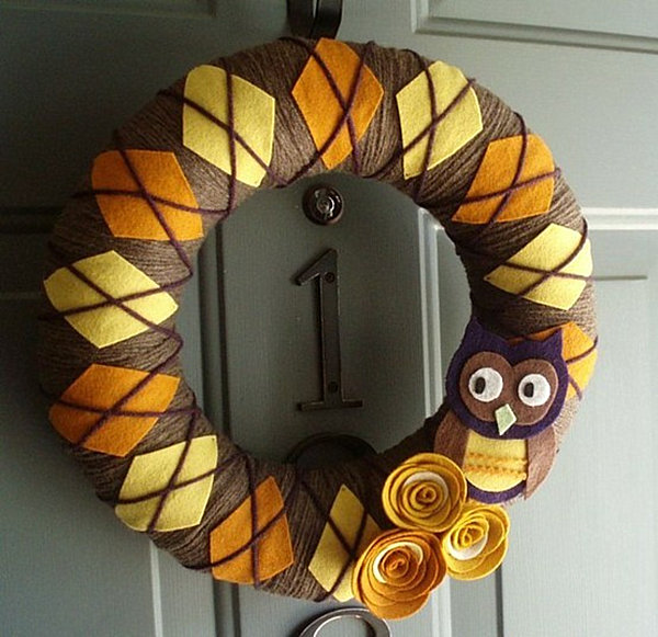 one more week till turkey day get ready with 20 stylish thanksgiving crafts to, crafts, seasonal holiday decor, thanksgiving decorations, wreaths, Argyle Owl Wreath for tutorial visit Cluck Cluck Sew