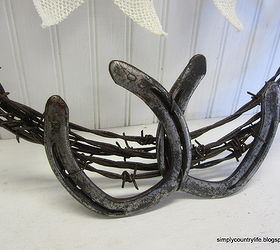 barb wire and horseshoe wreath, crafts, repurposing upcycling, seasonal holiday decor, wreaths, cleaned sealed and wired to the barb wire