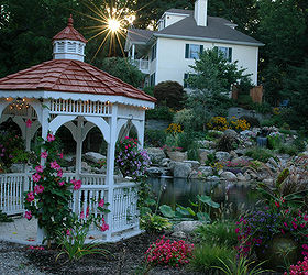 gazebos and ponds some things just go together, gardening, outdoor living, ponds water features, The gazebo enjoys a great view of the pond and waterfall