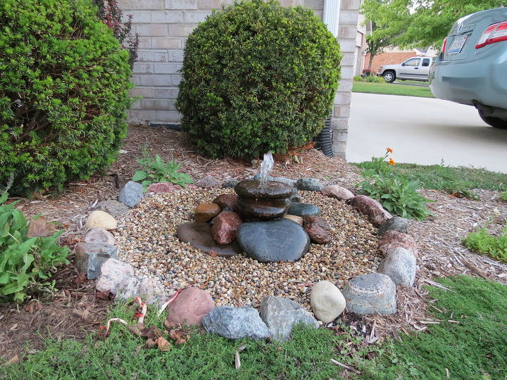 bubbling rock water feature, diy, how to, ponds water features, Fountain after fixing leak and increasing flow
