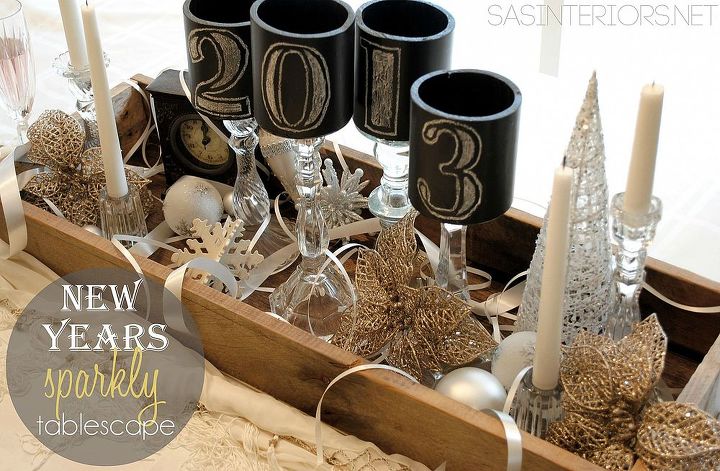 new years sparkly tablescape, chalk paint, chalkboard paint, crafts, seasonal holiday decor