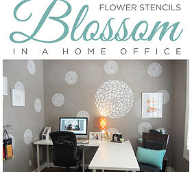 flower stencils blossom in a home office, craft rooms, home decor, home office, painting, wall decor, Cutting Edge Stencils shares stenciled home decor projects that feature our fun flower pattern the Zinnia Grande